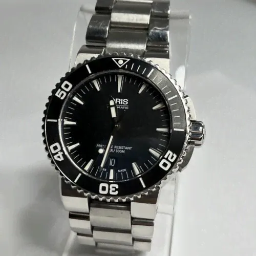 44mm Stainless Steel ORIS Aquis 7653 Black Dial Automatic Date Mens Watch